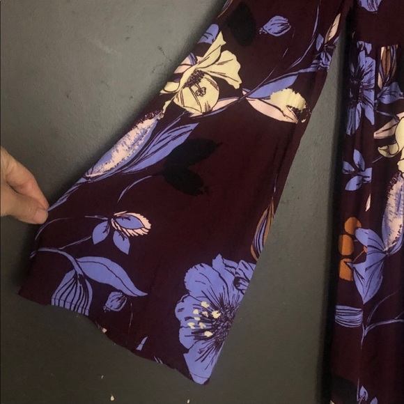 Free people] Burgundy Purple Flower details V-neck Oversize tunic Dress - Picture 5 of 6